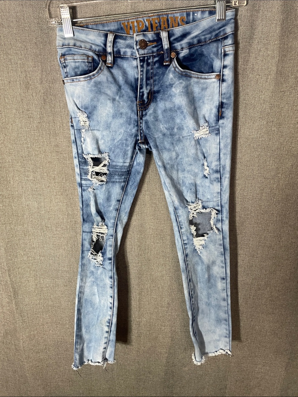 VIP Jeans Wash Distressed Skinny Jeans Ripped Frayed Hem Size 10